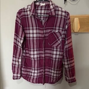 Plaid Women's flannel in Burgundy and White XS